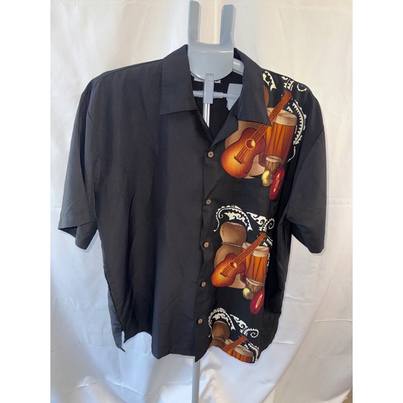 Makani Hawaii Other - Makani Hawaii Mens Black Graphic Button Down Shirt Guitar Drum XL